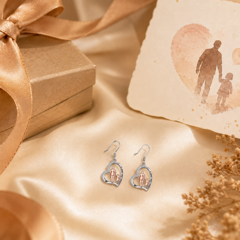 10K Silver & Rose Gold Cubic Zirconia Father & Daughter Drop Earrings with Engraved Word-3