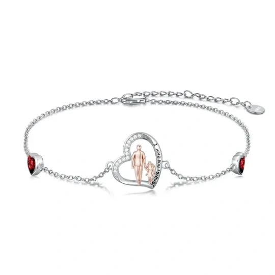 10K Silber- und Roségold-Charm-Armband mit Kubikzirkonien, Vater & Tochter & Herz