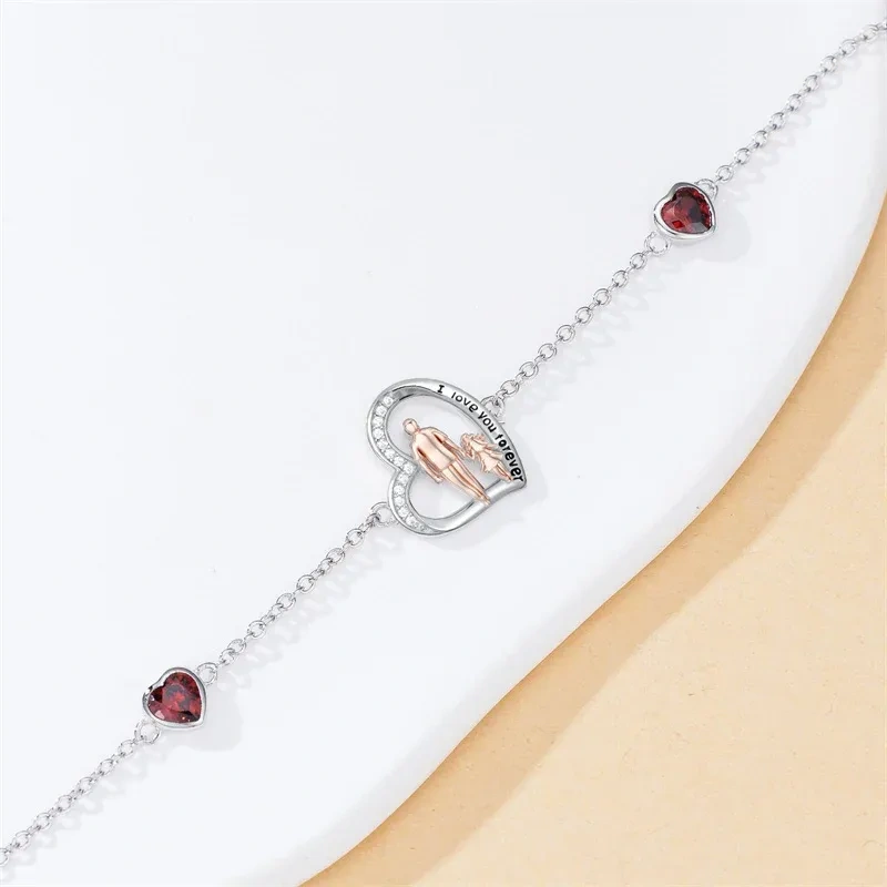 Bracelet à breloques cœur, père & fille, en zircon cubique, or 18K, argent et or rose-3