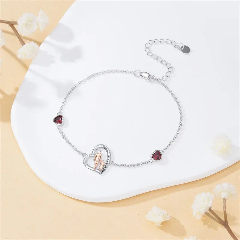 Bracelet à breloques cœur, père & fille, en zircon cubique, or 18K, argent et or rose-4