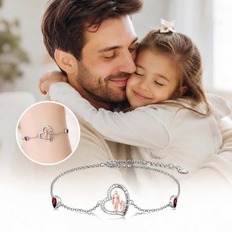 Bracelet à breloques cœur, père & fille, en zircon cubique, or 18K, argent et or rose-5
