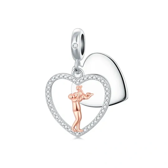 10K Silber- und Roségold-Cubic-Zirkonia-Anhänger für Vater und Tochter mit Herz-Charms