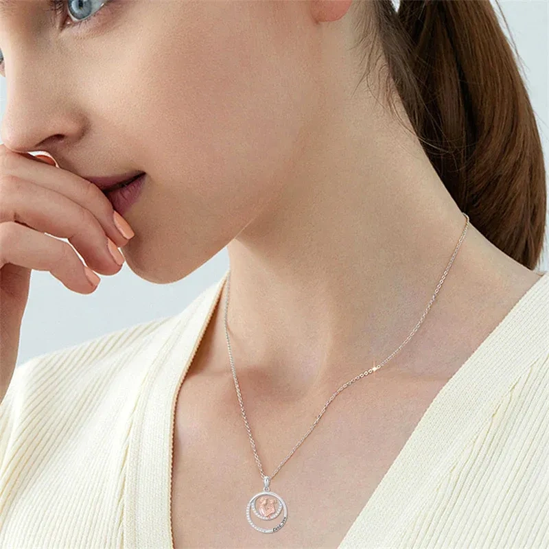 10K Silver & Rose Gold Cubic Zirconia Father & Daughter Pendant Necklace-2