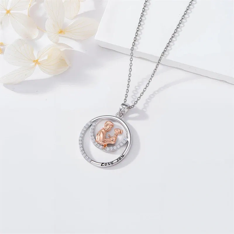 10K Silver & Rose Gold Cubic Zirconia Father & Daughter Pendant Necklace-3
