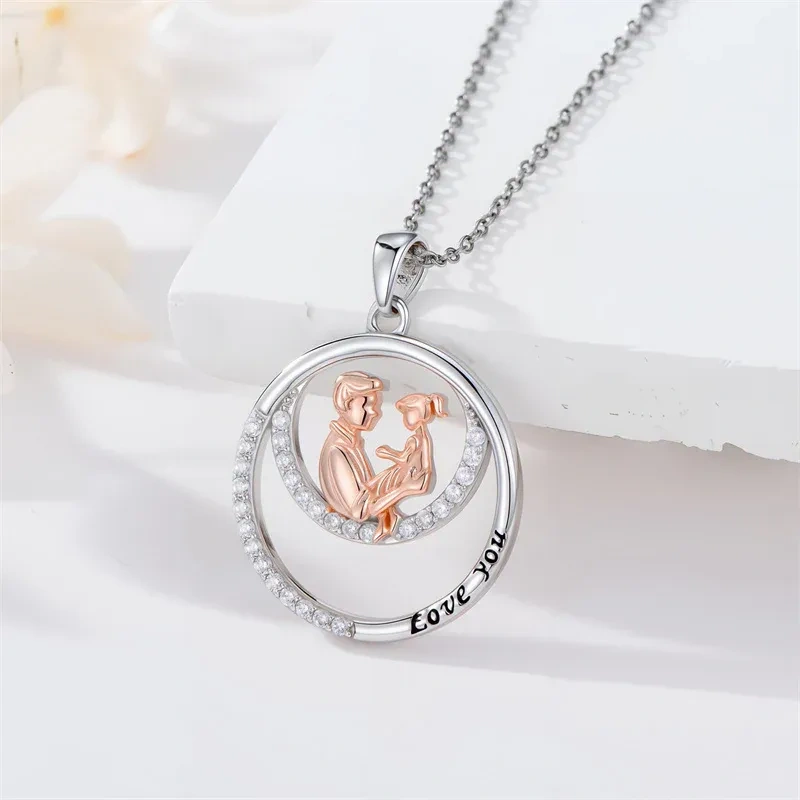 10K Silver & Rose Gold Cubic Zirconia Father & Daughter Pendant Necklace-4