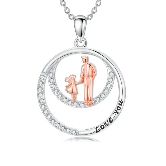 10K Silber- und Roségold-Halskette mit Zirkonia-Anhänger für Vater und Tochter