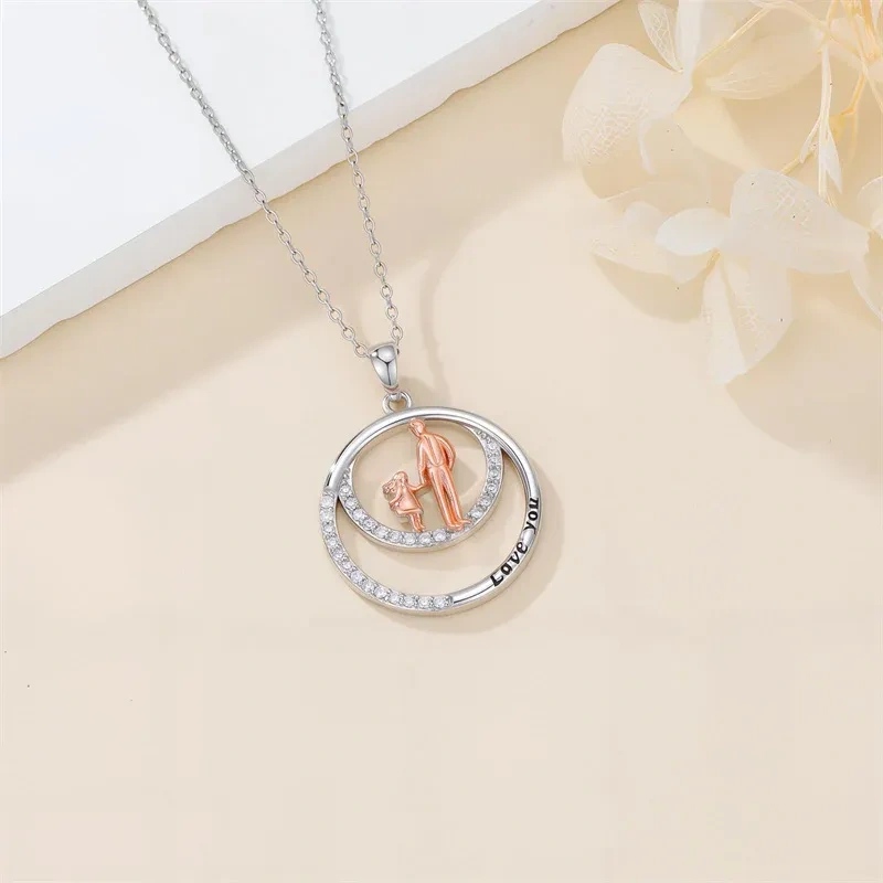 Collier pendentif père et fille en argent 14K et or rose avec zirconium cubique-3