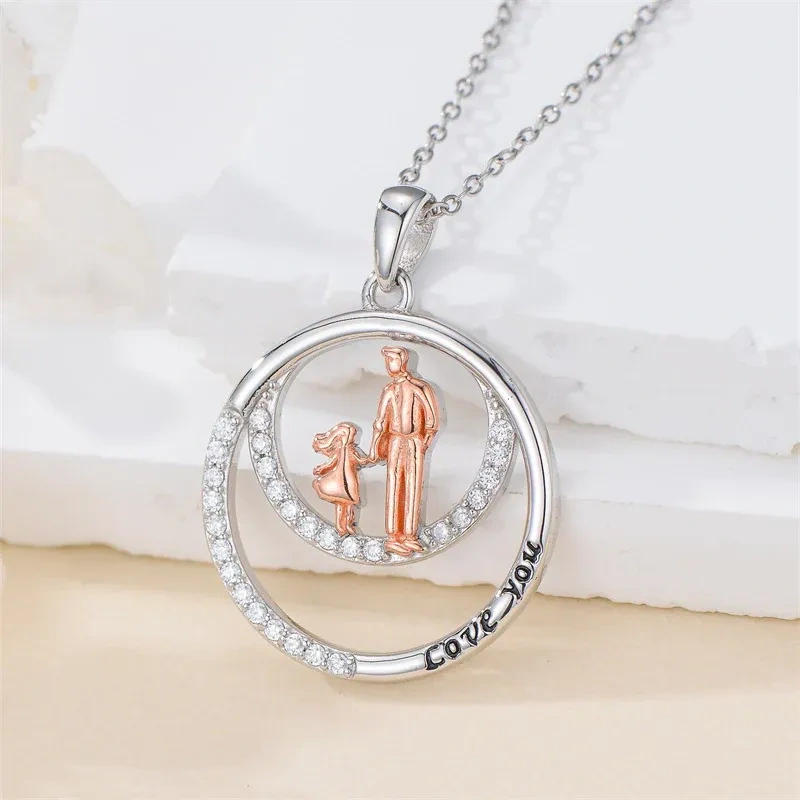 Collier pendentif père et fille en argent 14K et or rose avec zirconium cubique-4