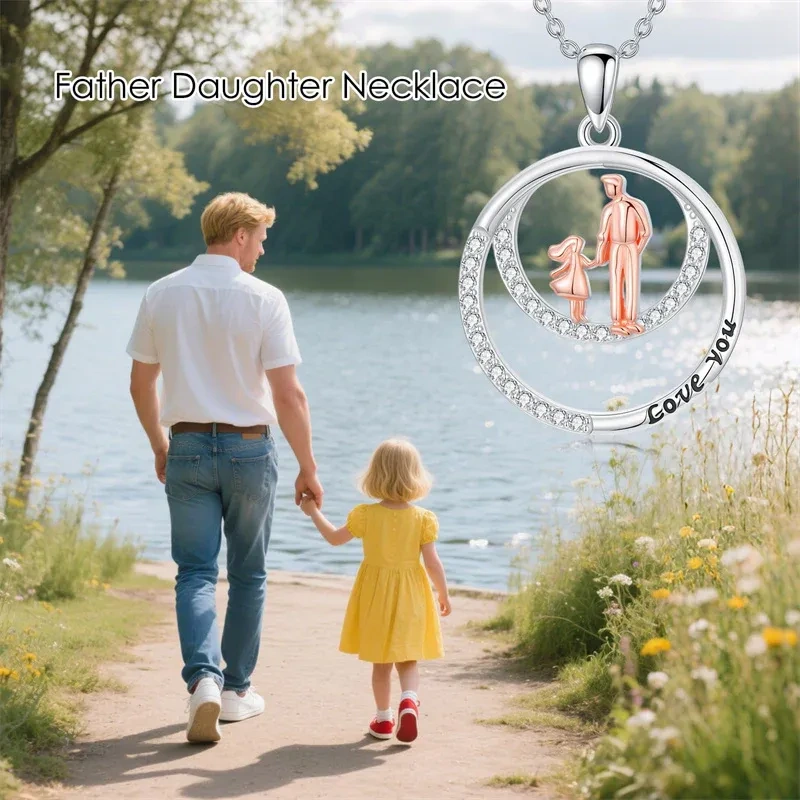 Collier pendentif père et fille en argent 14K et or rose avec zirconium cubique-5