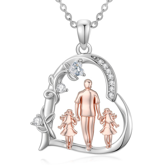 10K Silber- und Roségold-Halskette mit Cubic-Zirkonia-Anhänger für Vater und Tochter