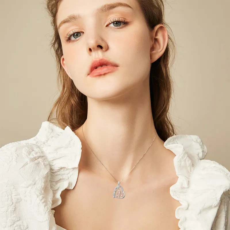 10K Silver & Rose Gold Cubic Zirconia Father & Daughter Pendant Necklace-2