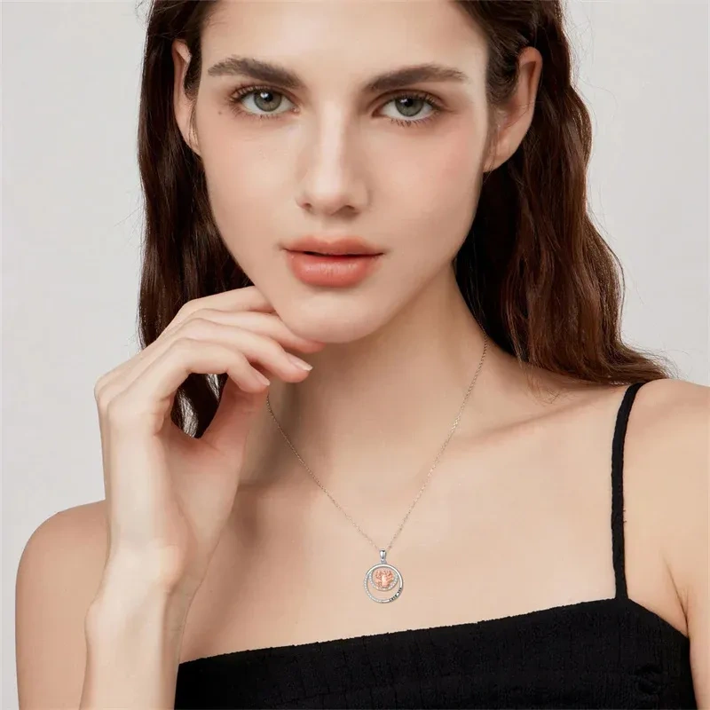 18K Silver & Rose Gold Cubic Zirconia Father & Two Daughter Pendant Necklace-2