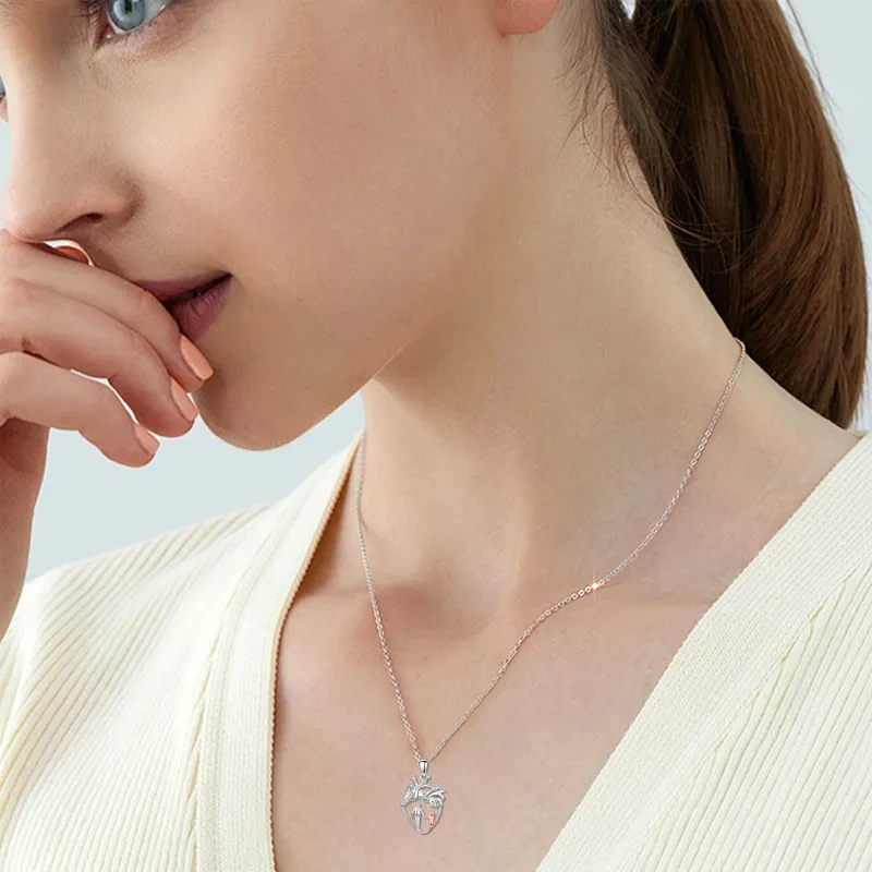 14K Silver & Rose Gold Father & Daughter & Heart Pendant Necklace-2