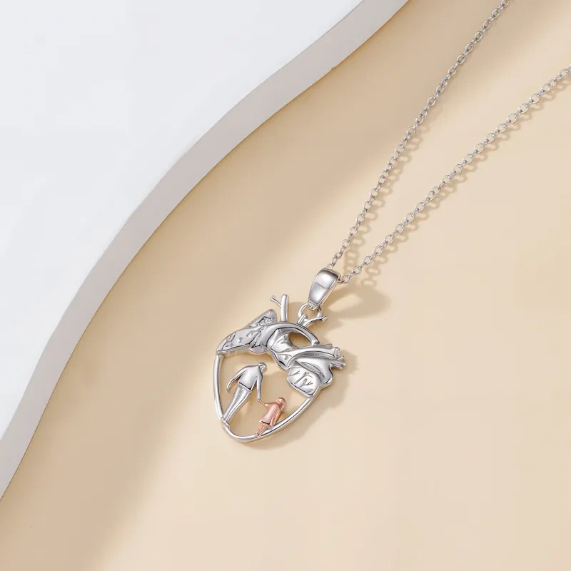 14K Silver & Rose Gold Father & Daughter & Heart Pendant Necklace-5