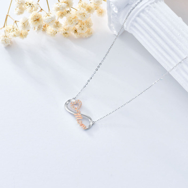 Collier avec pendentif symbole infini en argent 14 carats et or rose, moissanite et inscription gravée-4