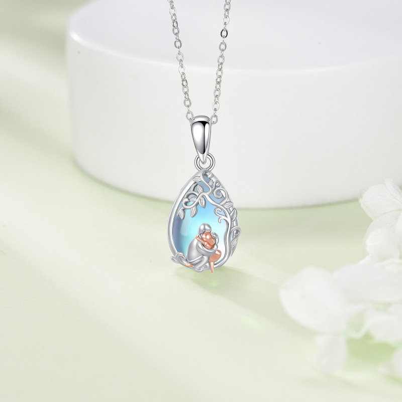 18K Silver & Rose Gold Moonstone Father & Daughter Pendant Necklace-4