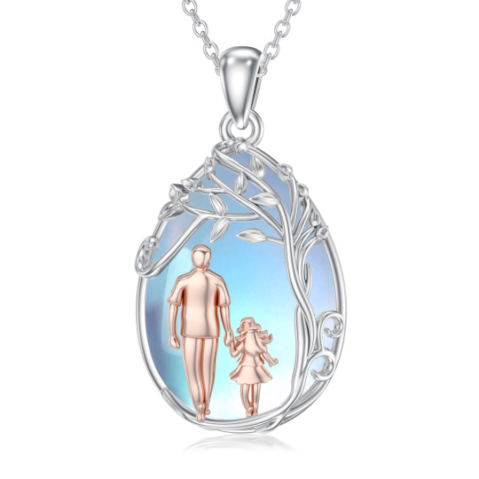 10K zilver- en roségouden maansteen-levensboom- en vader-dochter-hangerketting