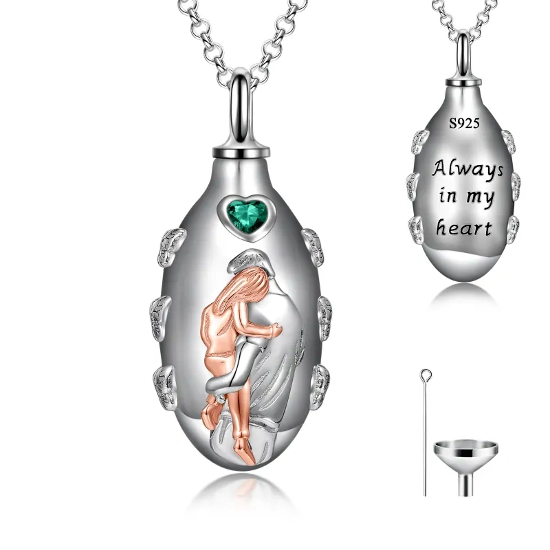 Collier en argent 10K et or rose, personnalisable avec pierre de naissance gravable, pour père et fille, idéal pour les cendres-1