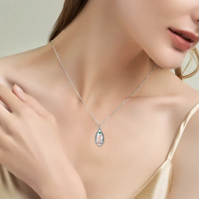 Collier en argent 10K et or rose, personnalisable avec pierre de naissance gravable, pour père et fille, idéal pour les cendres-2