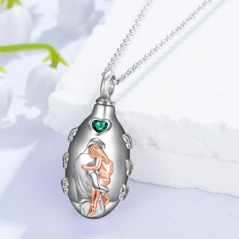 Collier en argent 10K et or rose, personnalisable avec pierre de naissance gravable, pour père et fille, idéal pour les cendres-3