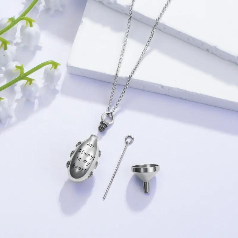 Collier en argent 10K et or rose, personnalisable avec pierre de naissance gravable, pour père et fille, idéal pour les cendres-4