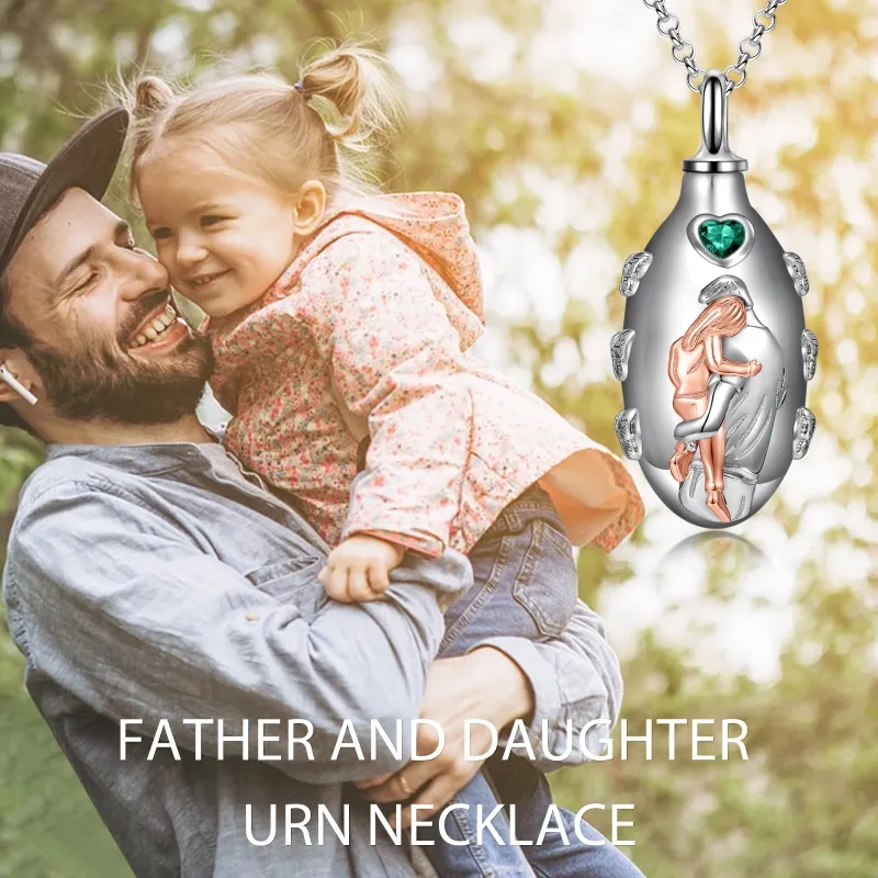 Collier en argent 10K et or rose, personnalisable avec pierre de naissance gravable, pour père et fille, idéal pour les cendres-5