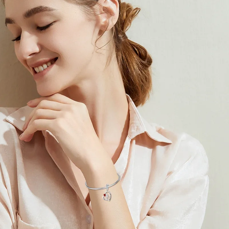 14K Silver & Rose Gold Personalized Birthstone & Father & Daughter Dangle Charm with Engraved Word-2