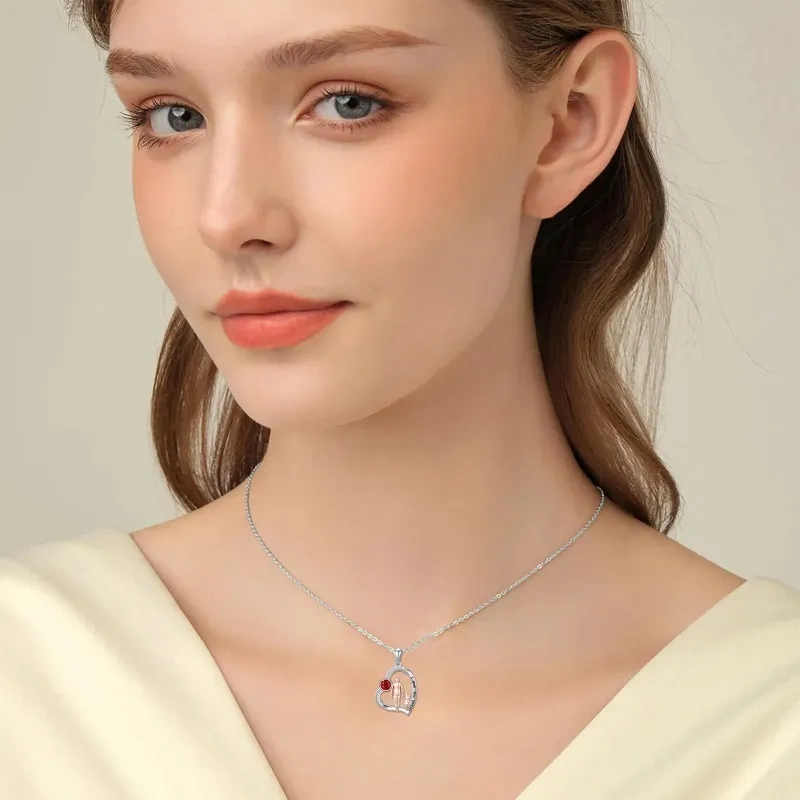 18K Silver & Rose Gold Personalized Birthstone & Father & Daughter & Heart Pendant Necklace-2
