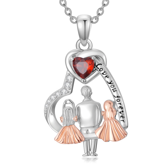 10K-Silber- und Roségold-Halskette mit personalisiertem Geburtsstein sowie Herzanhänger für Vater und Tochter