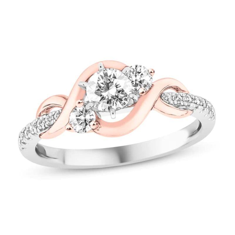 Anillo de compromiso con grabado personalizado de moissanita en forma circular de oro rosa y plata de 18 quilates-3