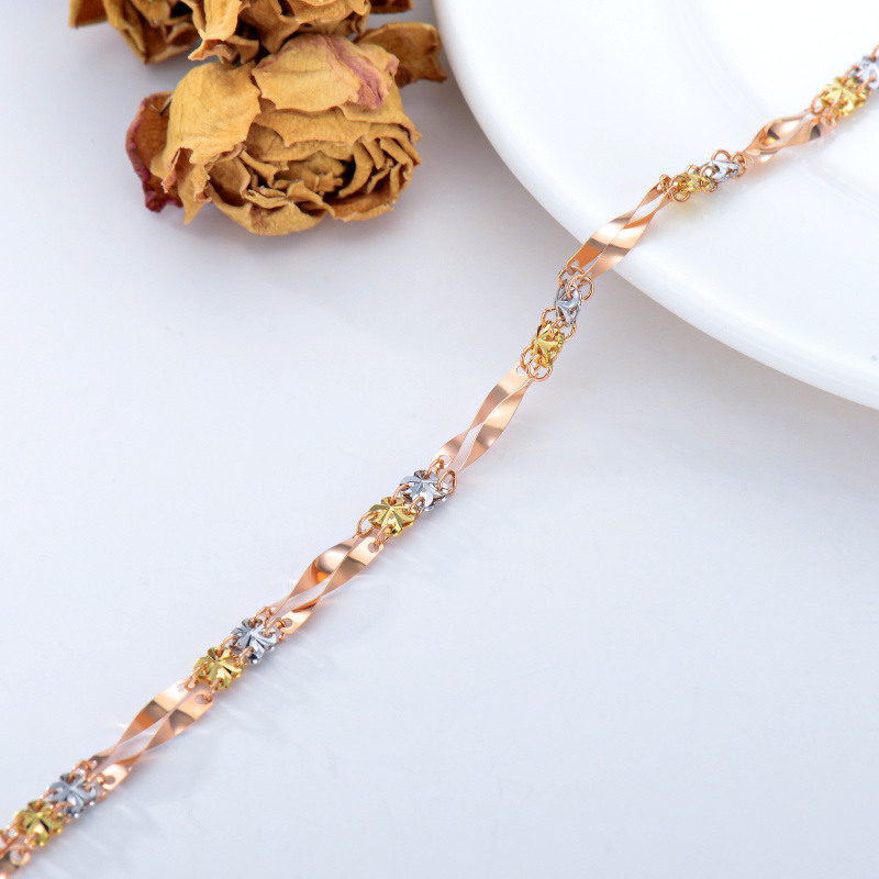 Pulsera de cadena de mosaico tricolor de oro macizo de 10 quilates para mujer-5