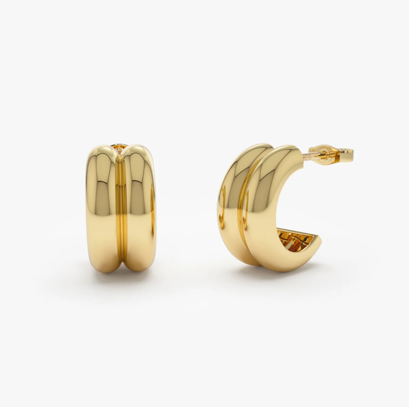 Aros gemelos en forma de C de oro macizo de 10 quilates-1