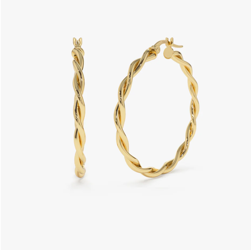 Pendientes trenzados de oro amarillo macizo de 10 quilates, 40 mm-1