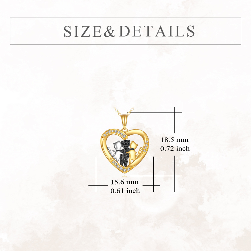 Dreifarbige Halskette aus 14 Karat massivem Gold mit Zirkonia und 3 Katzenanhängern-5