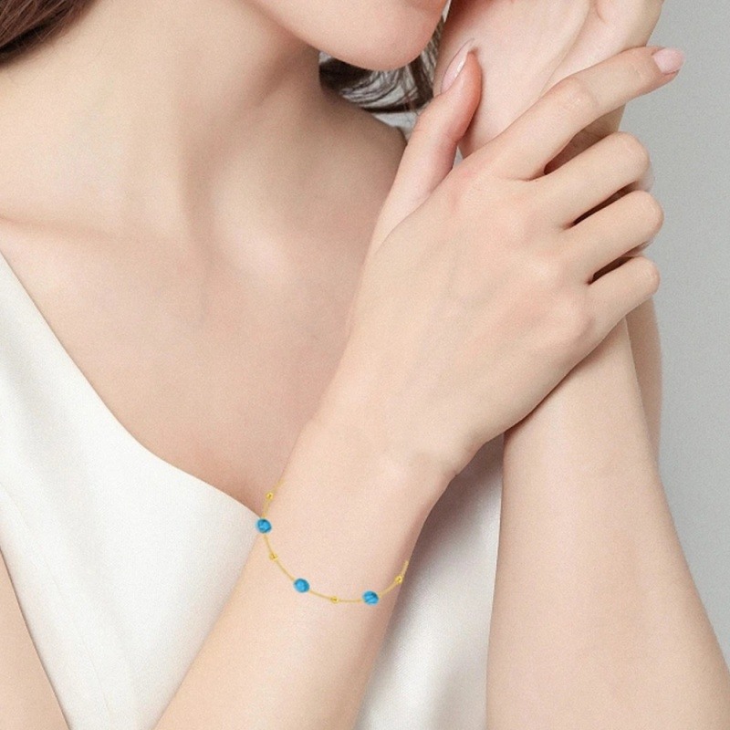 Pulseira de contas de cristal turquesa 18K-2