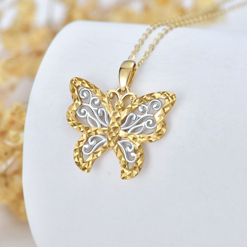 Collier à pendentif papillon bicolore 14 carats pour femme-3