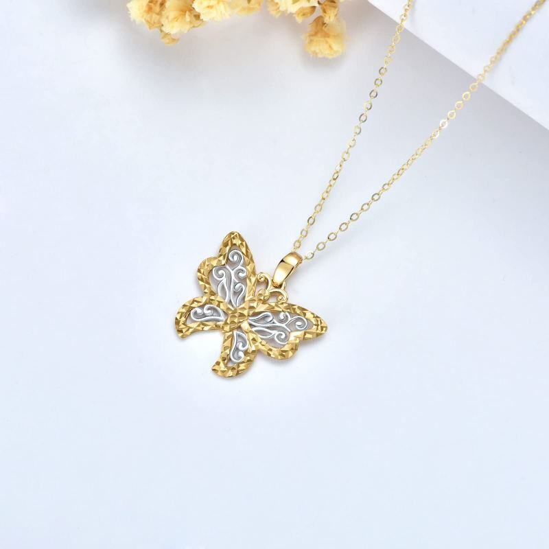 Collier à pendentif papillon bicolore 14 carats pour femme-4