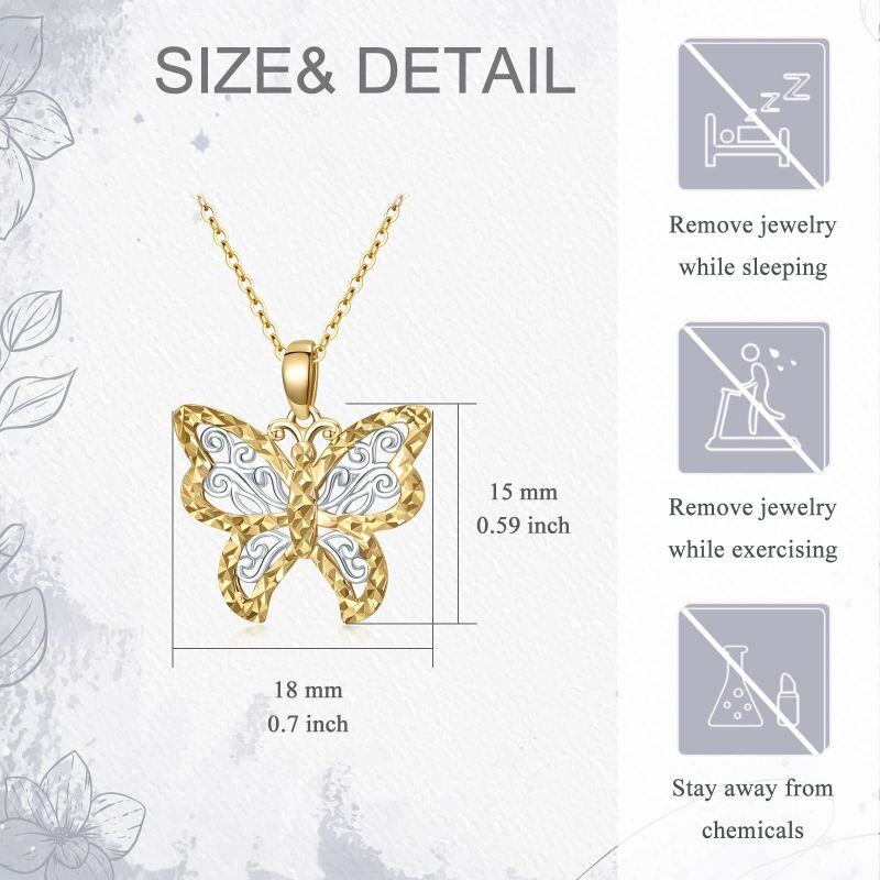 Collier à pendentif papillon bicolore 14 carats pour femme-5
