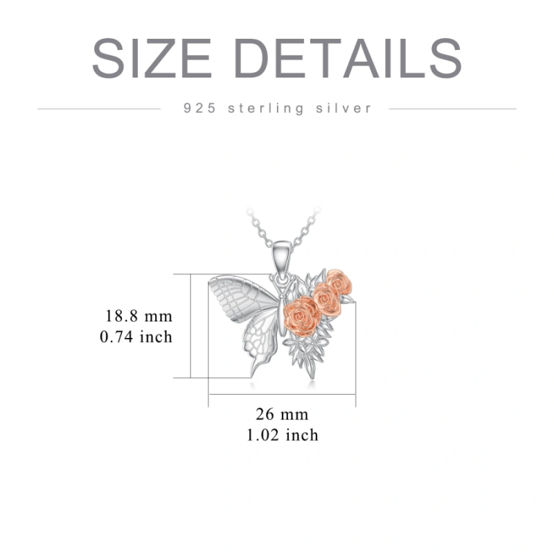 Collier papillon bicolore en or 18 carats avec rose pour femme-5