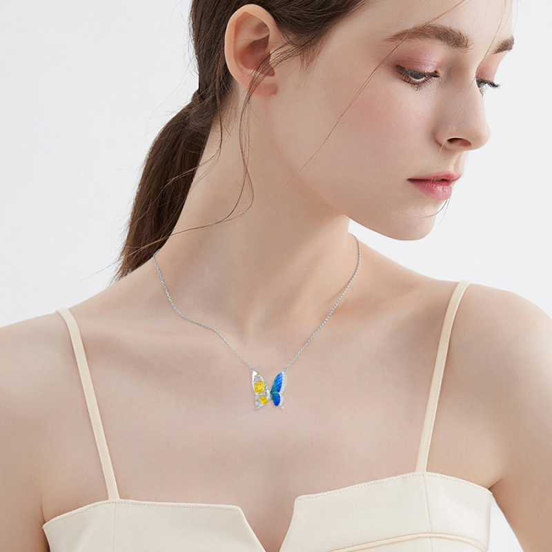 10K Two-tone Butterfly & Rose Necklace for Women-2