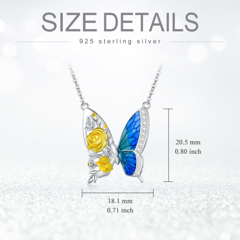 10K Two-tone Butterfly & Rose Necklace for Women-5