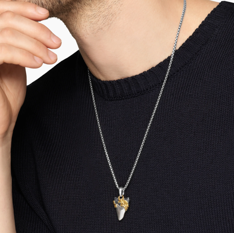 14-karätiges zweifarbiges Gold-Amulett mit Wellenmotiv und Haifischzahn-2