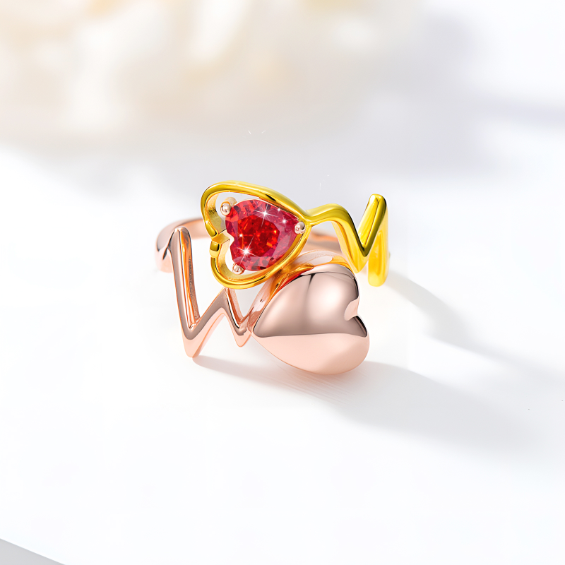10K Two-tone Personalized Birthstone Electrocardiogram Urn Ring for Ashes-3