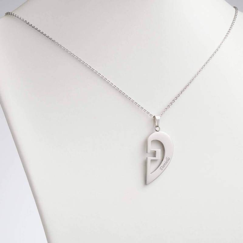 Collier pendentif en forme de cœur brisé en deux morceaux avec nom de couple classique personnalisé bicolore 18 carats-3