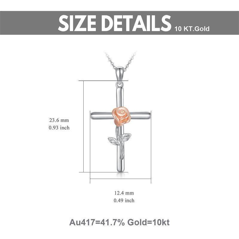 14K Two-Tone Rose & Cross Pendant Necklace For Women-5