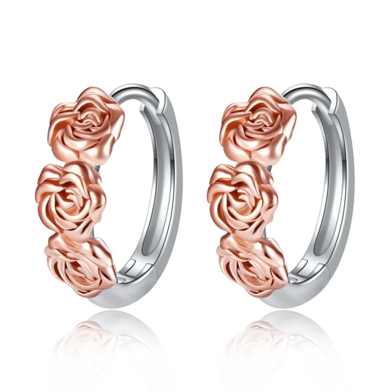 Zweifarbige Creolen mit Rosenmotiv aus 18 Karat für Damen-1