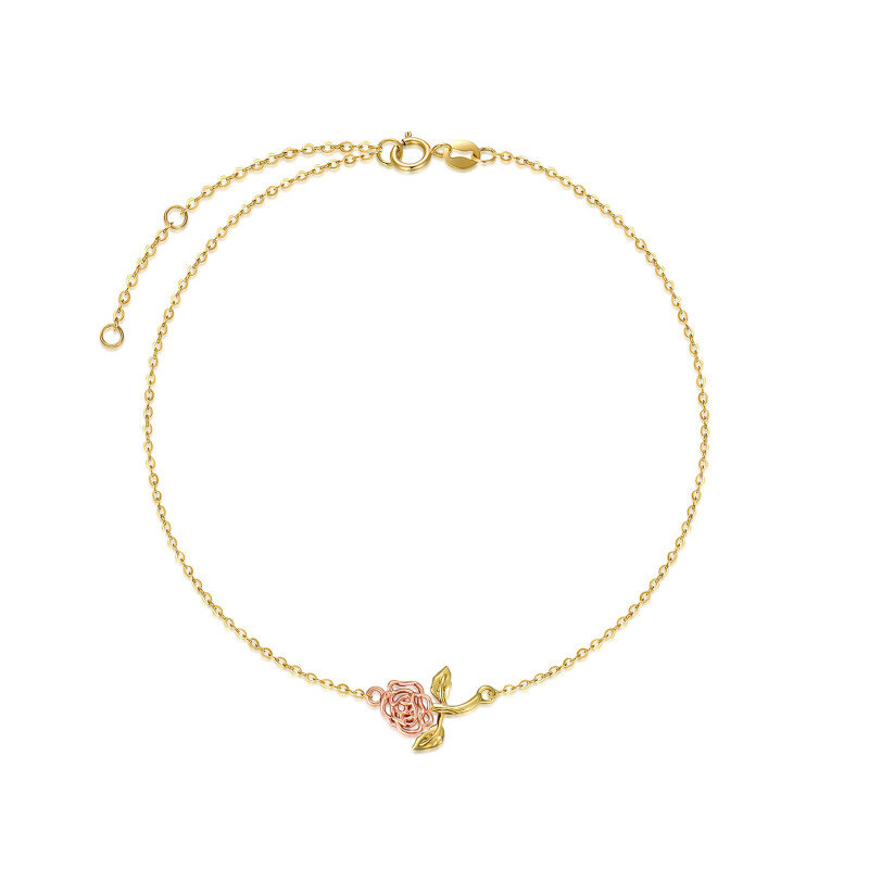 Bracelet de cheville monocouche rose bicolore 18K pour femme-1