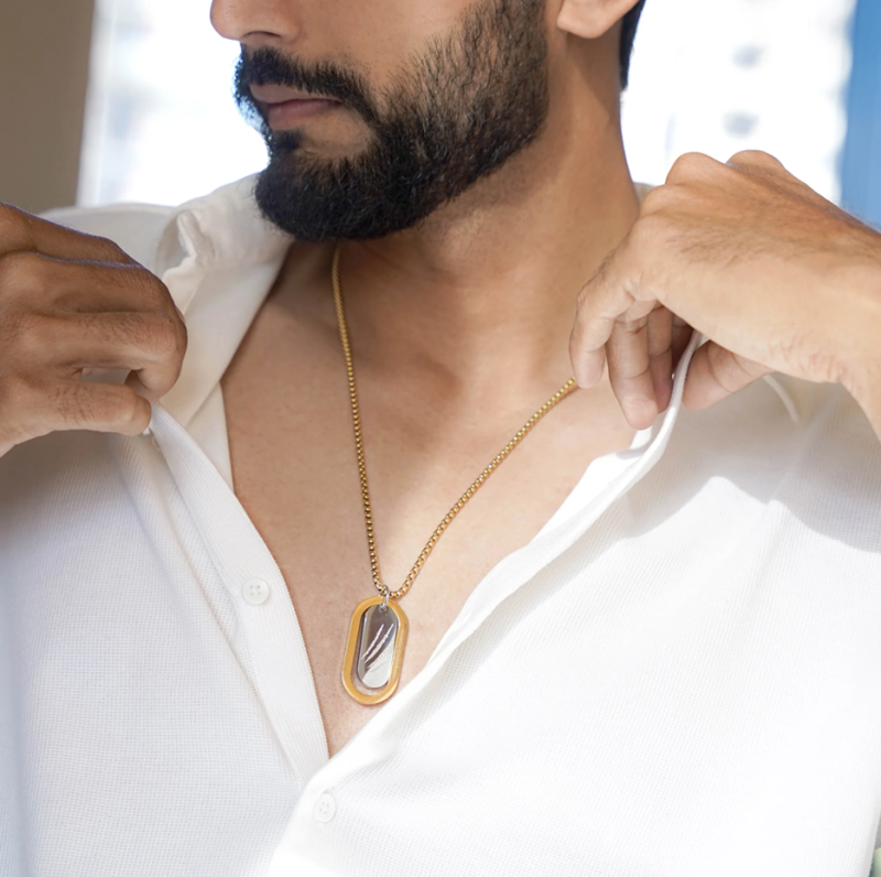 Dijes de garra de lobo en dos tonos de oro de 14 quilates para hombre-4