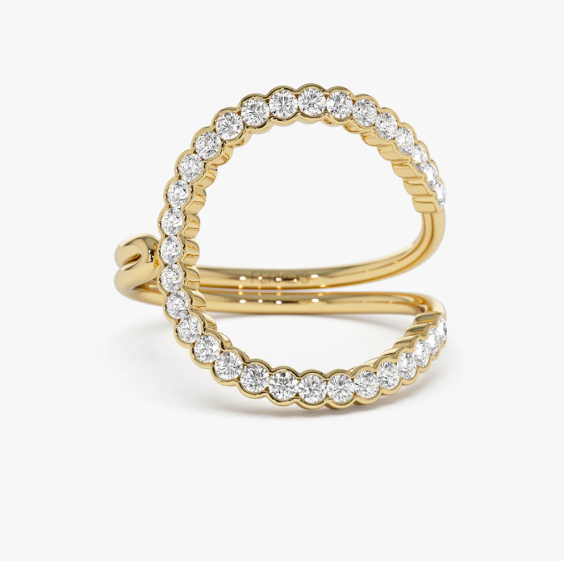 14K ユニーク ハーフベゼル 0.55 カラット ダイヤモンド リング-1