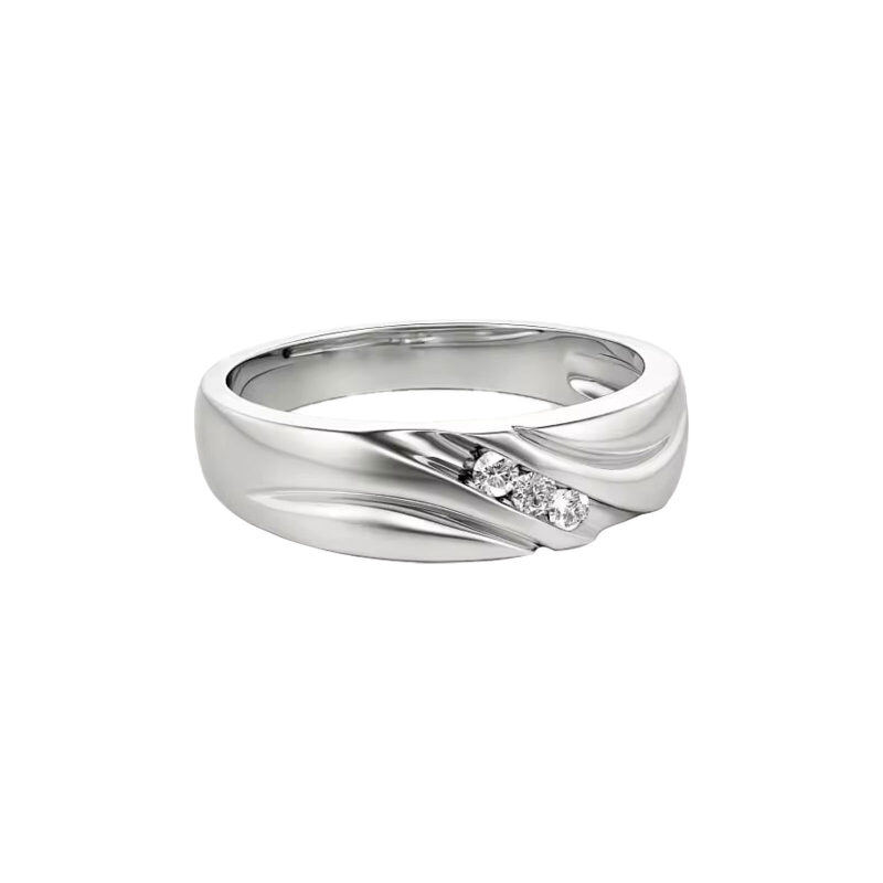 14K White Gold 0.06CT.T.W Round Cut Diamond Custom Ring for Men 3EX IGI Certified-1